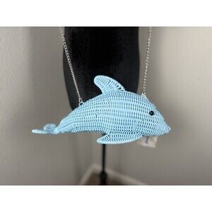 Tommy Bahama Dolphin Wicker Dolphin Bag Light Blue Viral NWT